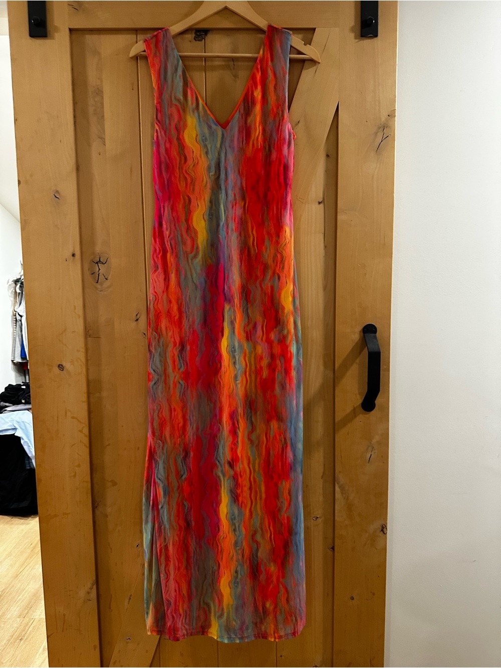 AFRM Multi-Color V-Neck Maxi Dress in Red, Orange & Blue